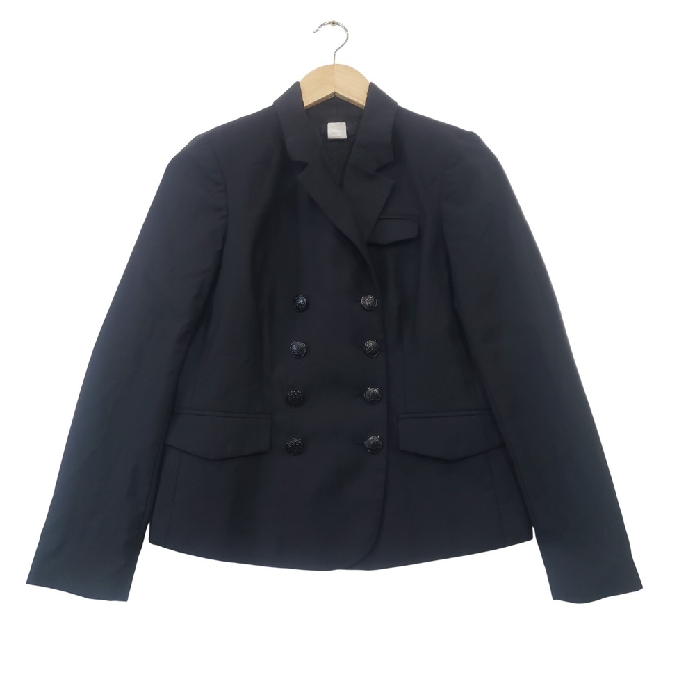 J Crew Double Breasted Wool Blazer 4 Navy Blue Military Style Preppy Academia